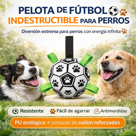 PELOTA DE FÚTBOL INTERACTIVA PARA PERROS CON AGARRES DE NAILON