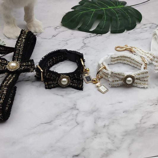 SET ROYAL PEARL & BOW: COLLAR Y CORREA DE LUJO