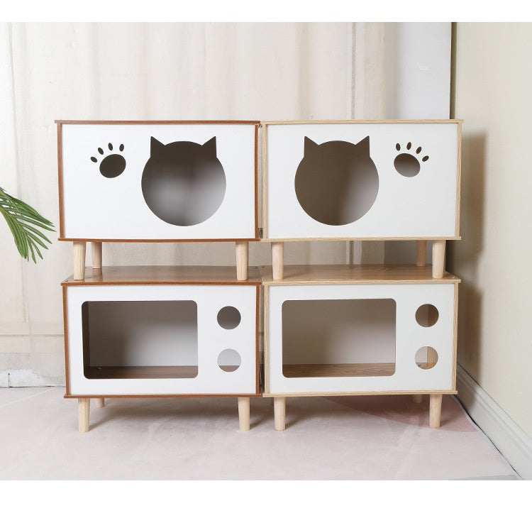 REFUGIO NÓRDICO CAT-STUDIO - MESITA DE NOCHE Y CUEVA DE MADERA REAL